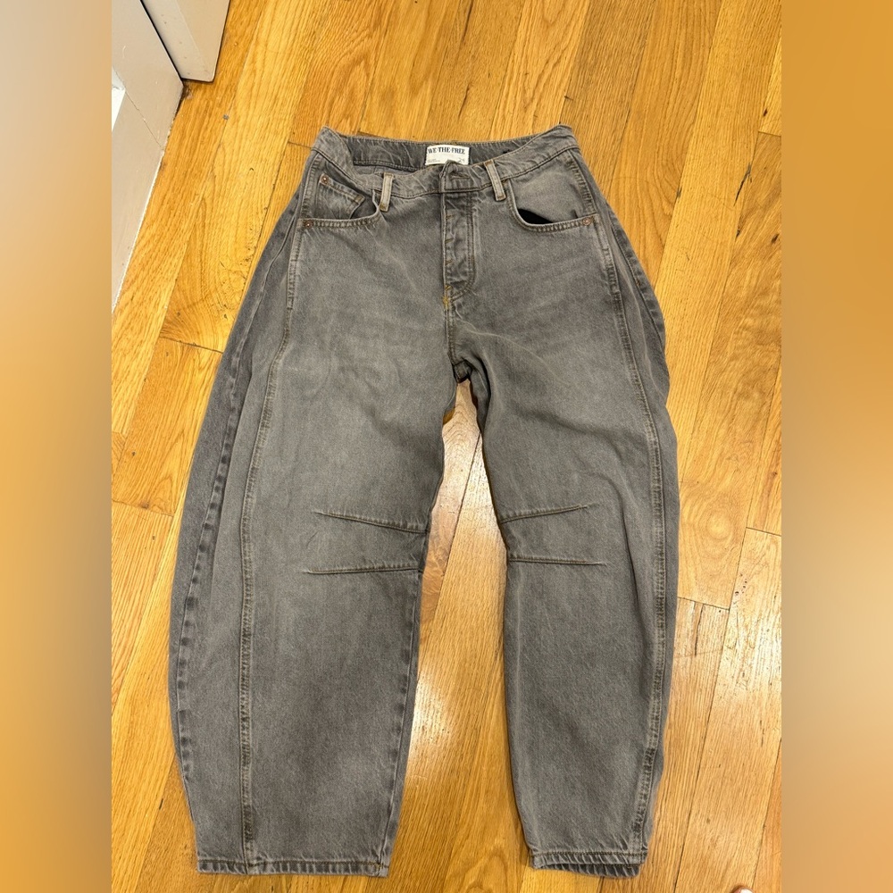 Free People Good Luck Barrel Jean Gray